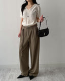 Marron Belted Two-Tuck Wide Slacks