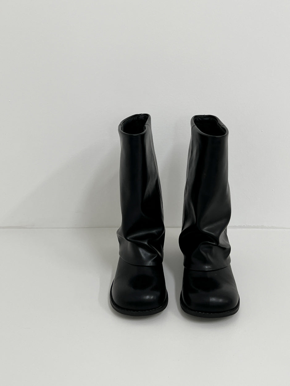 【INCHANT ME】Shirring Half Round Boots 