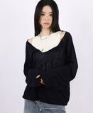 Loose fit linen V-neck knit