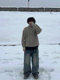 High-Neck Cable Knit Zip-Up