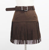 Dear Suede Tassel Belt Skirt