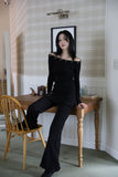 Eyelet off-shoulder slim tee