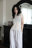 Rib lace knit top