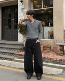 Rib semi-zip-up muscle fit knit