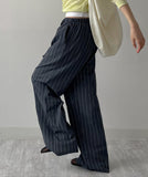 Stripe Banding Wide Pants