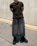 Henryneck Rib Knit Short Sleeve Tee