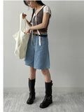 616 Wide Denim Half Pants