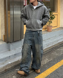 Brushed Henley Neck Pigment Hoodie