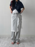 Gray cat-washed straight wide denim
