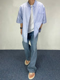 Sky Rolling Stripe Boxy Fit Half Shirt