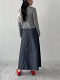 Deep Slit Wrap Denim Long Skirt