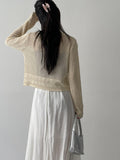 Ribbon Crochet Punching Knit Cardigan