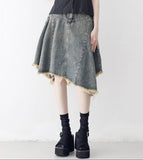 Reneck denim unbalance skirt