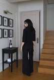 Black Three Quarter Back Buckle Shirt Top
