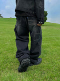Double knee stitch vintage black denim