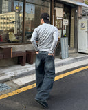 Brushed washing denim pants