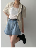 Kanna Linen 3 Button Overfit Half Jacket