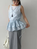 Tencel See-through Frill Sleeveless Blouse