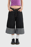 Patched Bermuda Roll-up Denim