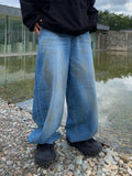 Oil wave denim pants