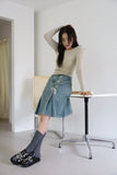 Eyelet string denim skirt