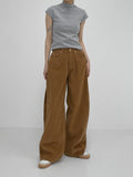 Hidden corduroy long wide pants