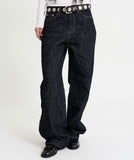 Indigo embossed denim pants