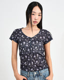 Flower Sheer Button T-shirt