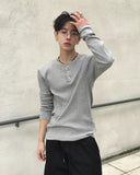 Overlock Henley Neck Knit Long Sleeve
