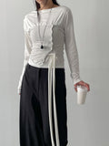 Boat Neck Shirring Wrap T-Shirt