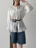 Frill Stripe Loose Fit Blouse