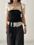 [Short Sleeve Version] Buttery Off-Shoulder Layered Blouse