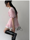 [Short sleeve.ver] Frill Stripe Loose Fit Blouse