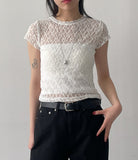 [Short sleeve ver.] Floral Lace See-through T-Shirt