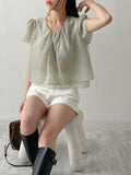 Organza Plain Layered Short Sleeve Blouse