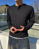Waffle Henley Neck Long Sleeve