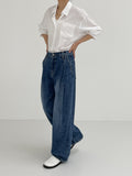 [unisex] Two tuck balloon wide denim pants