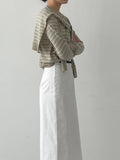 [Shawl SET] Striped Round Knit Cardigan