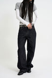 Indigo embossed denim pants