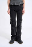 Buckle dyeing slim denim pants