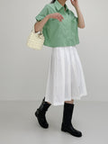 Nylon Pleated Midi Skirt