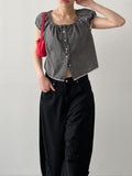 Lace Check Cap Sleeve Blouse