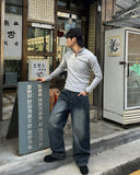 Brushed washing denim pants