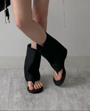 Denim Folding Toe Open Flip Flop Boots