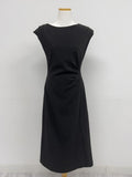 Boat Neck Shirring H-Line Long One Piece