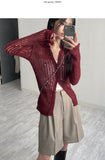 Cuffs See-through Knit Long Cardigan