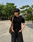 One Q Ribbed Henry Neck Short Sleeve T-shirt