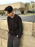 Ruin Tone-On Fingerhole Henley Neck Knit