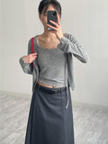 Deep Slit Wrap Denim Long Skirt