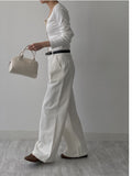 [Belt SET] One-tuck wide cotton pants